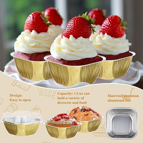 Miniatura 5 de BAKINGPAK Tazas de aluminio para hornear, 30 moldes para pasteles de 5 onzas con tapas, moldes desechables con tapas, moldes de aluminio, mini