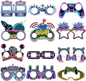 24 PCS Neon Video Games Paper Eyeglasses Game on Party Gift Stuffer Supplies Gamer Party Decorations Gaming Birthday Party Favors Neon Video Gaming Photo Booth Props Game Goodie Treat Bag Fillers