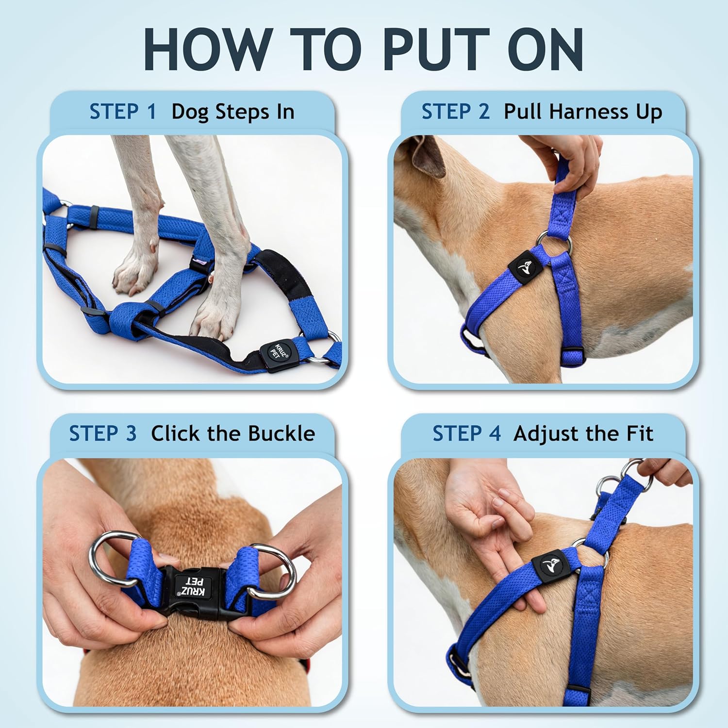 Kruz No Pull Dog Harness (Chest 21”-30”, Weight 22-53 lbs) Heavy-Duty Pet Harness for Medium Breeds, Ultra-Comfort Fit, Lifetime Durability, Adjustable Dog Harness No Pull Design (Blue, Medium)