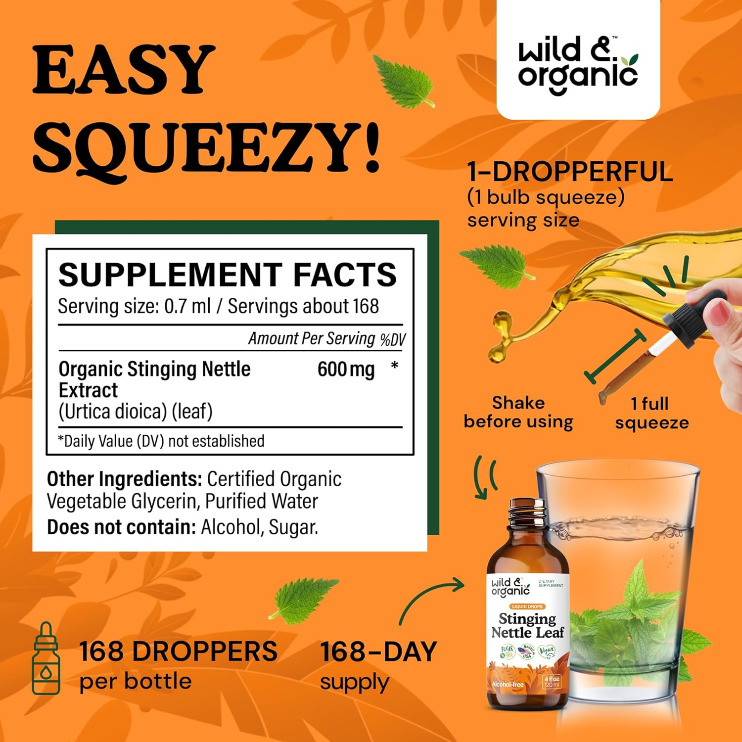 Wild & Organic Stinging Nettle Leaf Tincture - Urinary Tract Support - Stinging Nettle Extract Liquid Drops - Urtica Dioica Supplement - 5-Month Supply - Vegan, Sugar & Alcohol-Free - 4 fl oz - Image 3