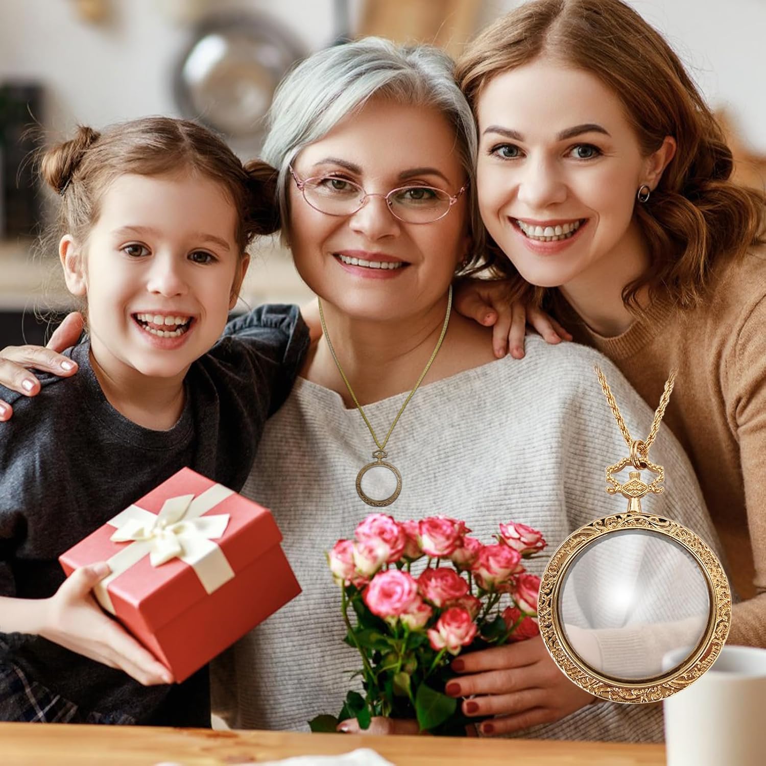 YYHSND 10X Magnifying Glass Necklace Magnifier Necklace Pendant Optical Magnifier with Chain Necklace for Library, Reading, Zooming and Jewelry (Pure Gold) - Image 5