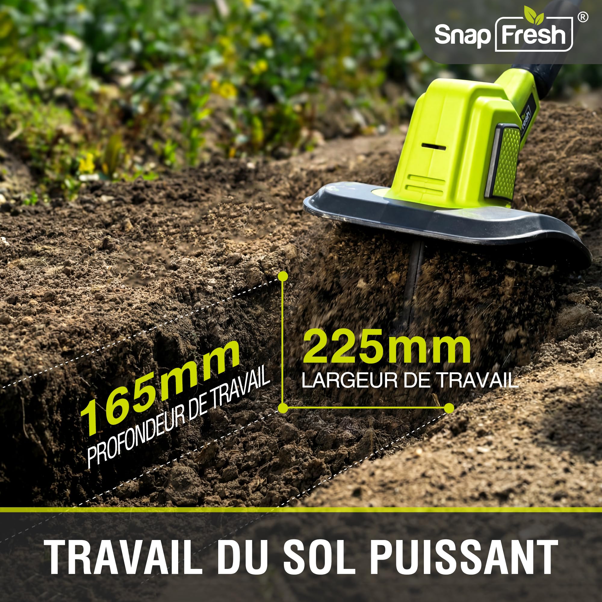 SnapFresh Motobineuse sur Batterie sans Fil 20V - Fraise de Jardin électrique avec Batterie 4,0 Ah et Chargeur Rapide pour Planches de Jardin