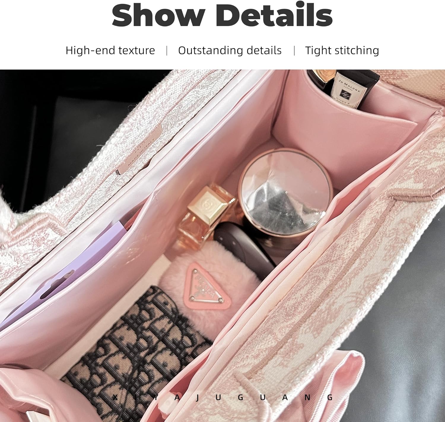 Purse Handbag Silky Organizer Insert Keep Bag Shape Fits Booktote Mini/Small/Medium/Large bags, Luxury Handbag Tote Lightweight Sturdy(Pink,Booktote Medium)