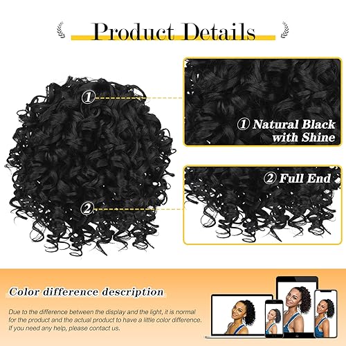 Miniatura 2 de PEACOCO Colas de caballo cortas y rizadas con cordón para mujeres negras, extensión de cola de caballo de 6 pulgadas para niños y niñas negras (1B)