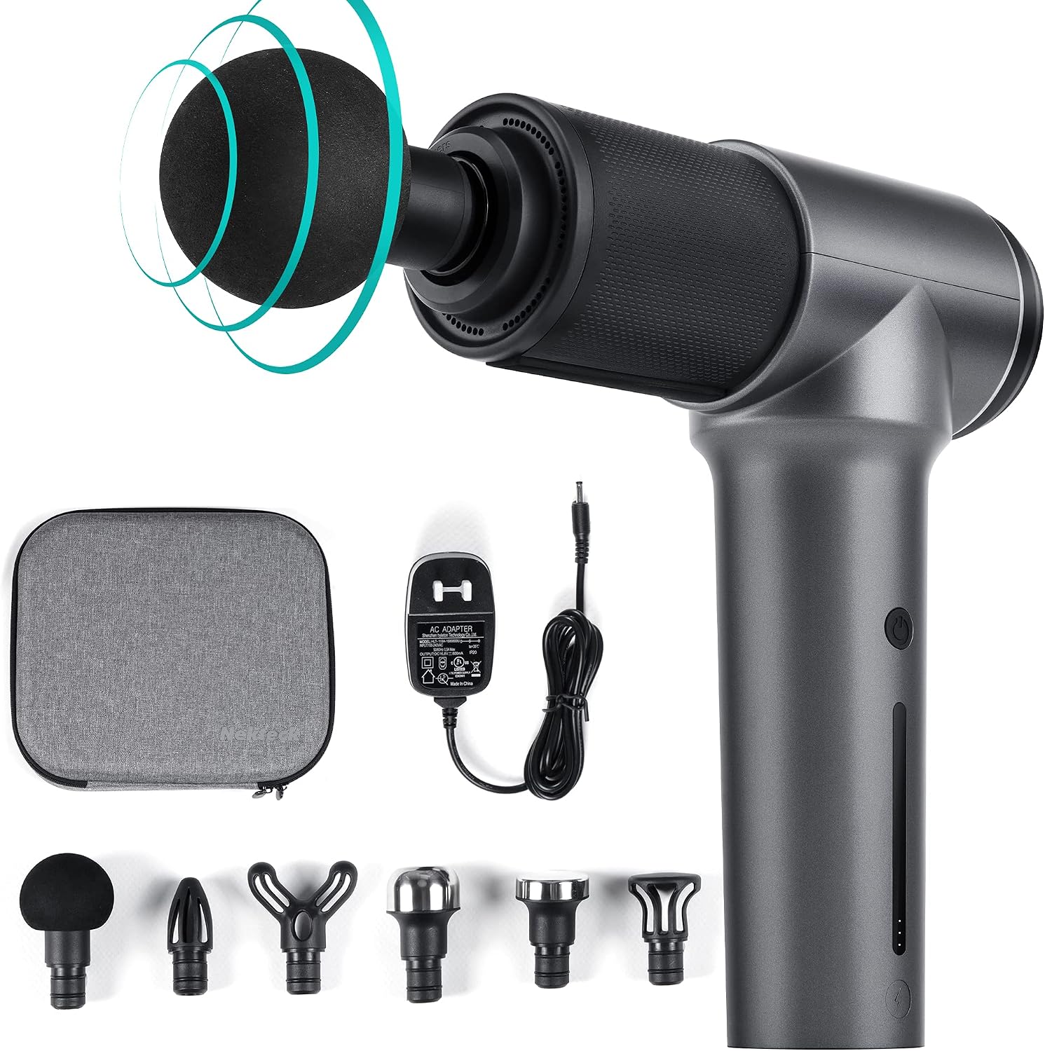 Nekteck Massage Gun, Muscle Percussion Massage Gun for Athletes, Portable Handheld Deep Tissue Massager Gun with 5 Adjustable Speed and 6 Massage Head