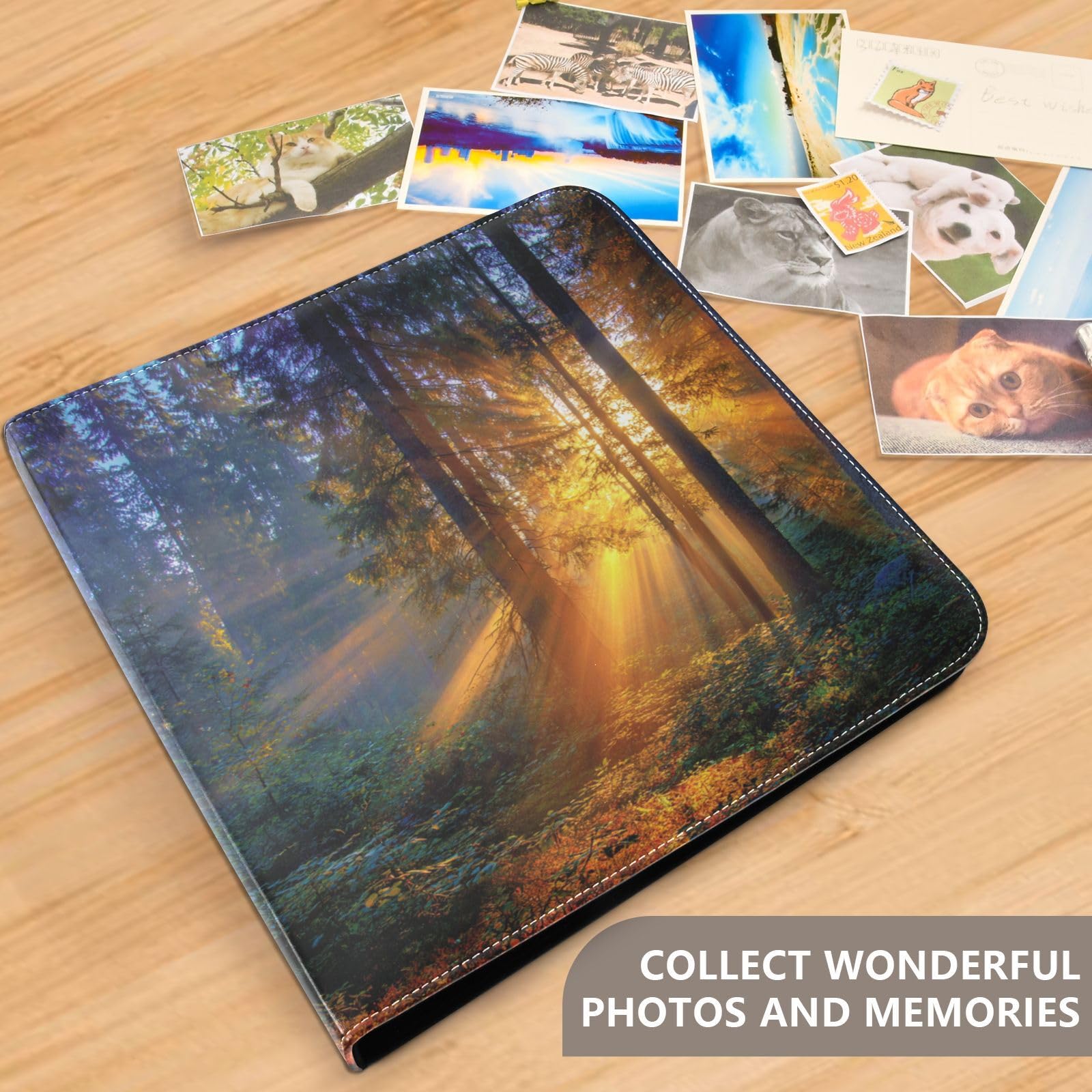 ALAZA Album fotografico autoadesivo con alba e foresta in pelle PU, 3 raccoglitori ad anelli, per matrimonio, famiglia, viaggi, ricordi