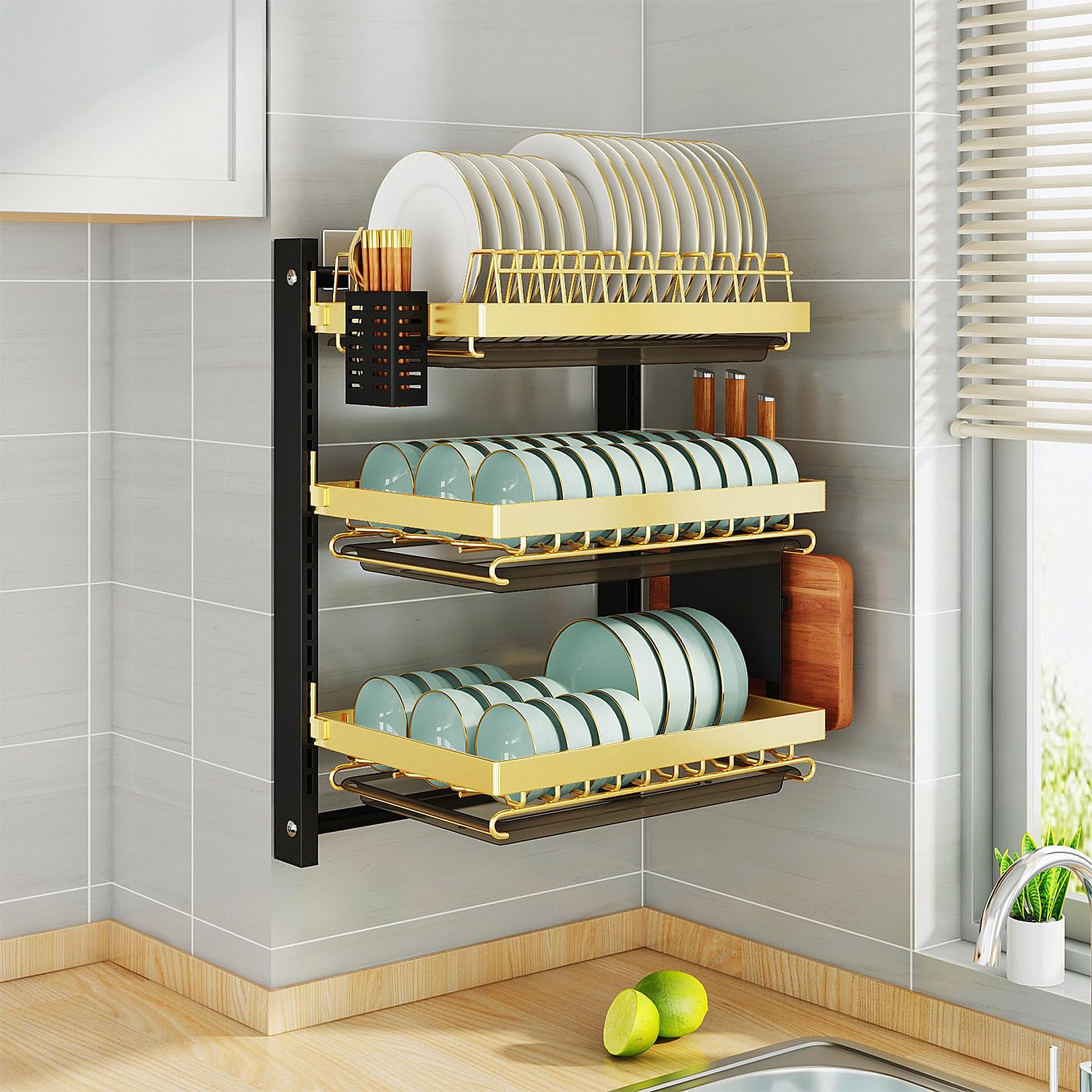 FLYIODFCXV drain rack, With Drip Tray, Large Capacity Dish Rack with Utensil Holder Space(3)