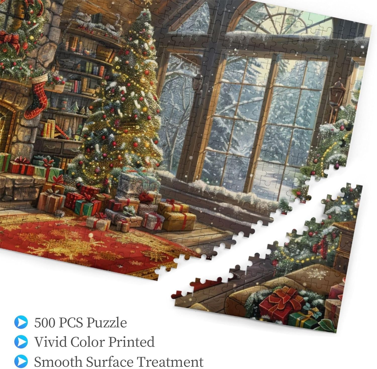 Cafemira Fireplace and Christmas Tree,Adult Wooden Jigsaw Puzzle 500 Piece,Relax and Enjoy The Fun of Solving Puzzles,Challenging Brain Exercise,Exercise Your Hands On Skills