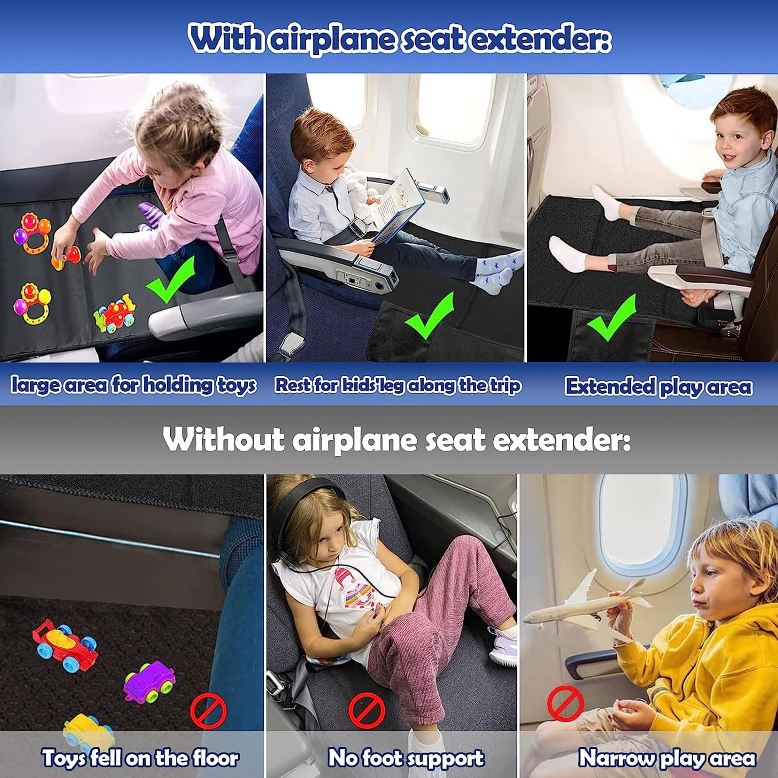 Aeroplano poggiapiedi per i bambini, aereo poggiapiedi hammock, viaggio portatile poggiapiedi con cuscini gonfiabili, altezza regolabile volo carry-on poggiapiedi hammock