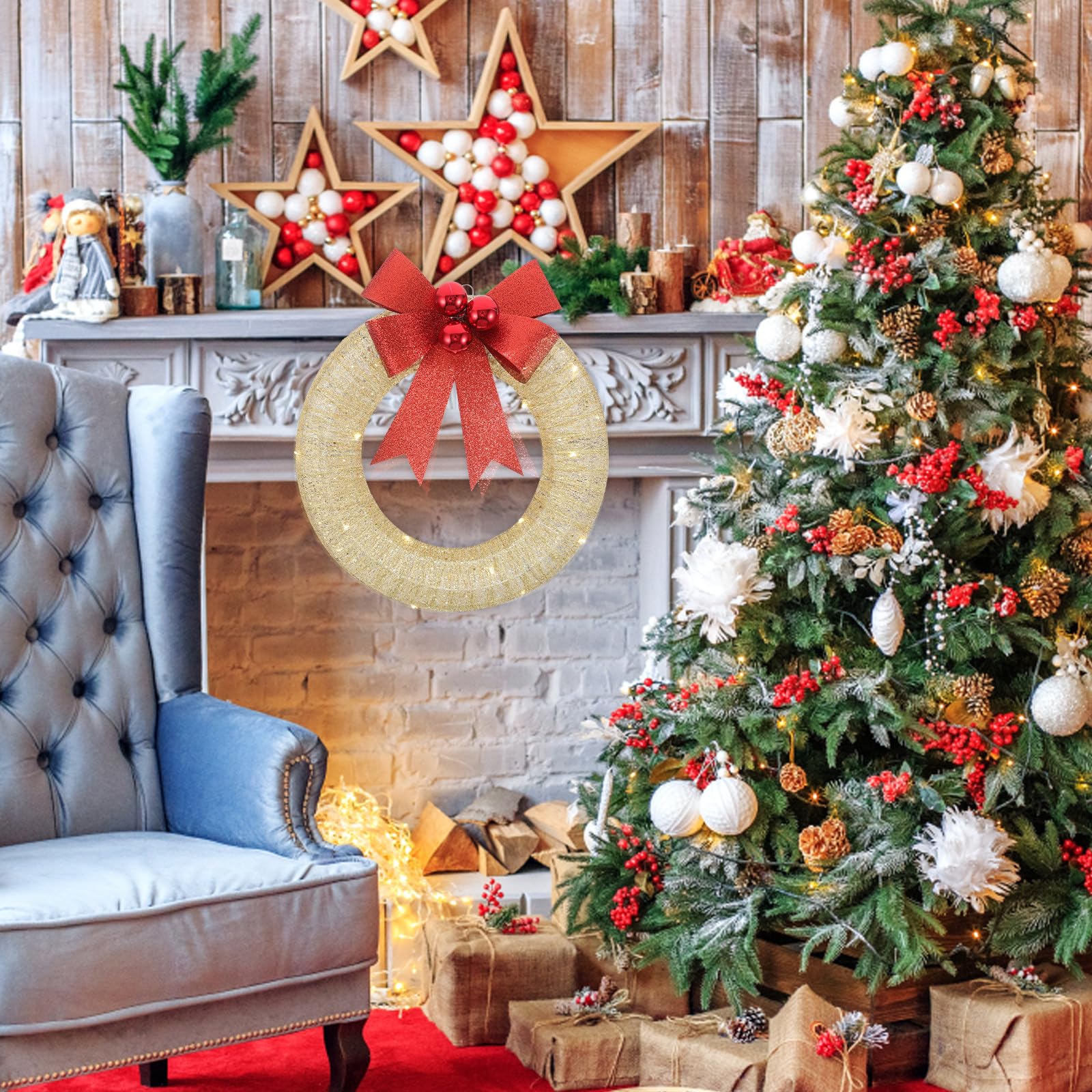 OUNONA Guirnalda de Navidad Iluminada LED para Exteriores Grandes Decoraciones Navideñas con Luz Cálida para Puertas y Paredes para Fiestas de Navidad