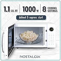 Vista 2 de Nostalgia Horno microondas retro de 1000 W de capacidad de 1.1 pies cúbicos - Bloqueo de seguridad para niños, 8 ajustes de cocción automática