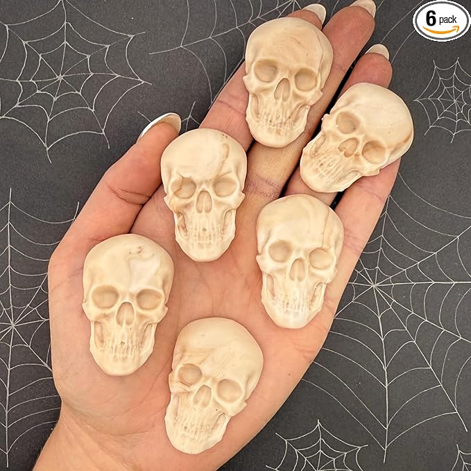 6 Dye‑Free Skull Sugar Shapes, Natural, Artificial Dye Free, Vegan Gluten‑Free Dairy‑Free, Halloween Cake and Cupcake Decorations (6)
