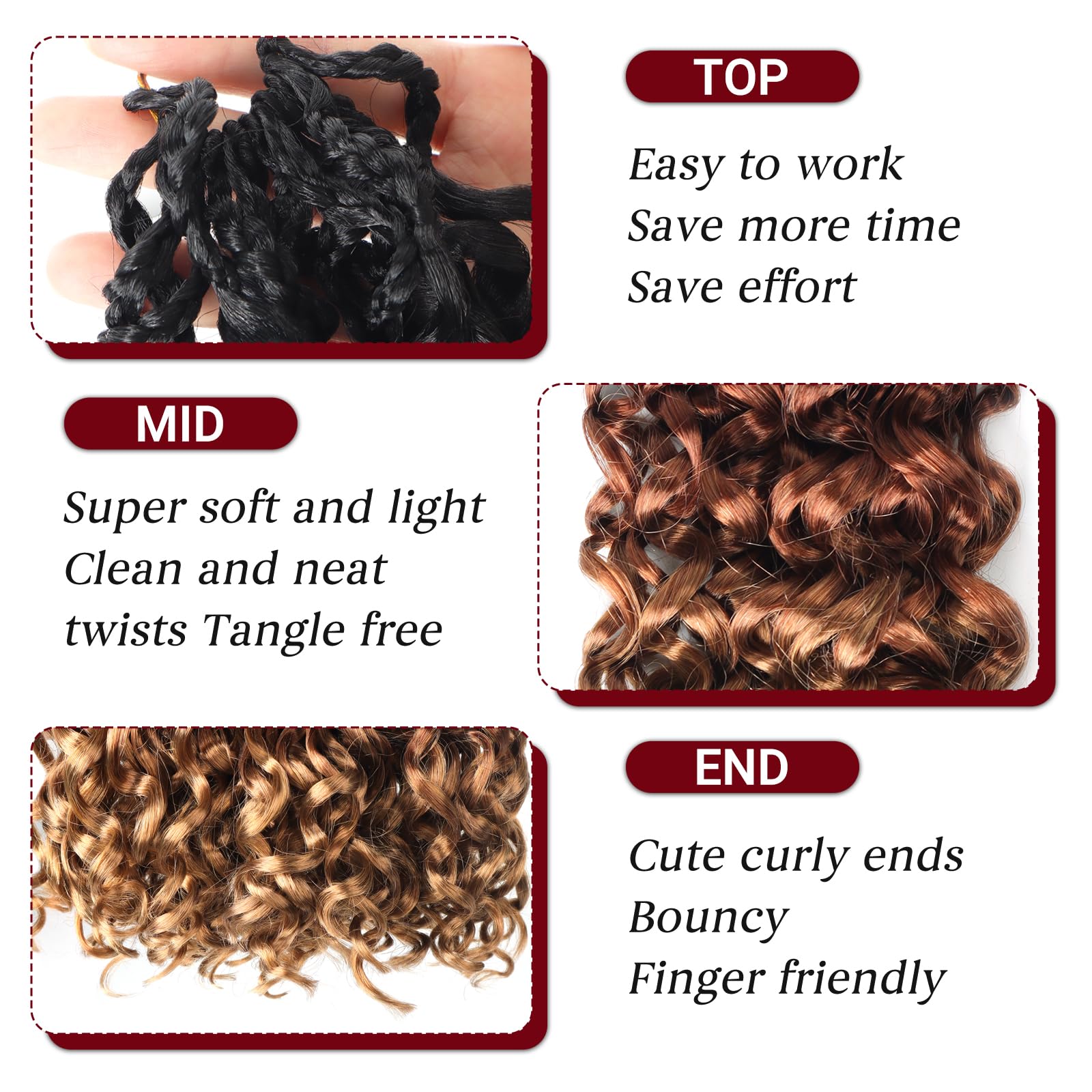 Datanala GoGo Curl Crochet Hair 12 Inch Water Wave 8 Packs Long Beach Curl Crochet Braiding Hair Synthetic Extensions For Women (T1B/30/27 - Image 3