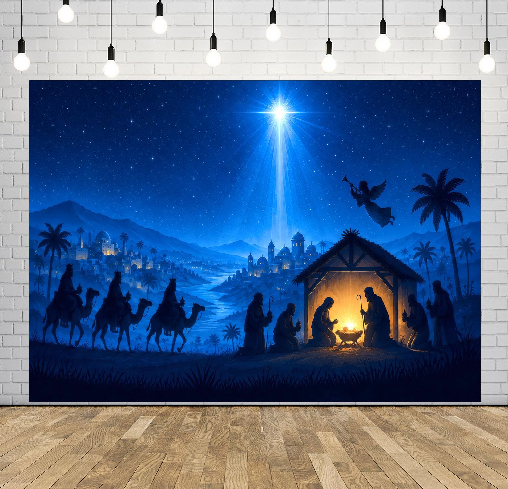 BELECO 5.2x3m Sfondo in tessuto Betlemme Natività notte stellata