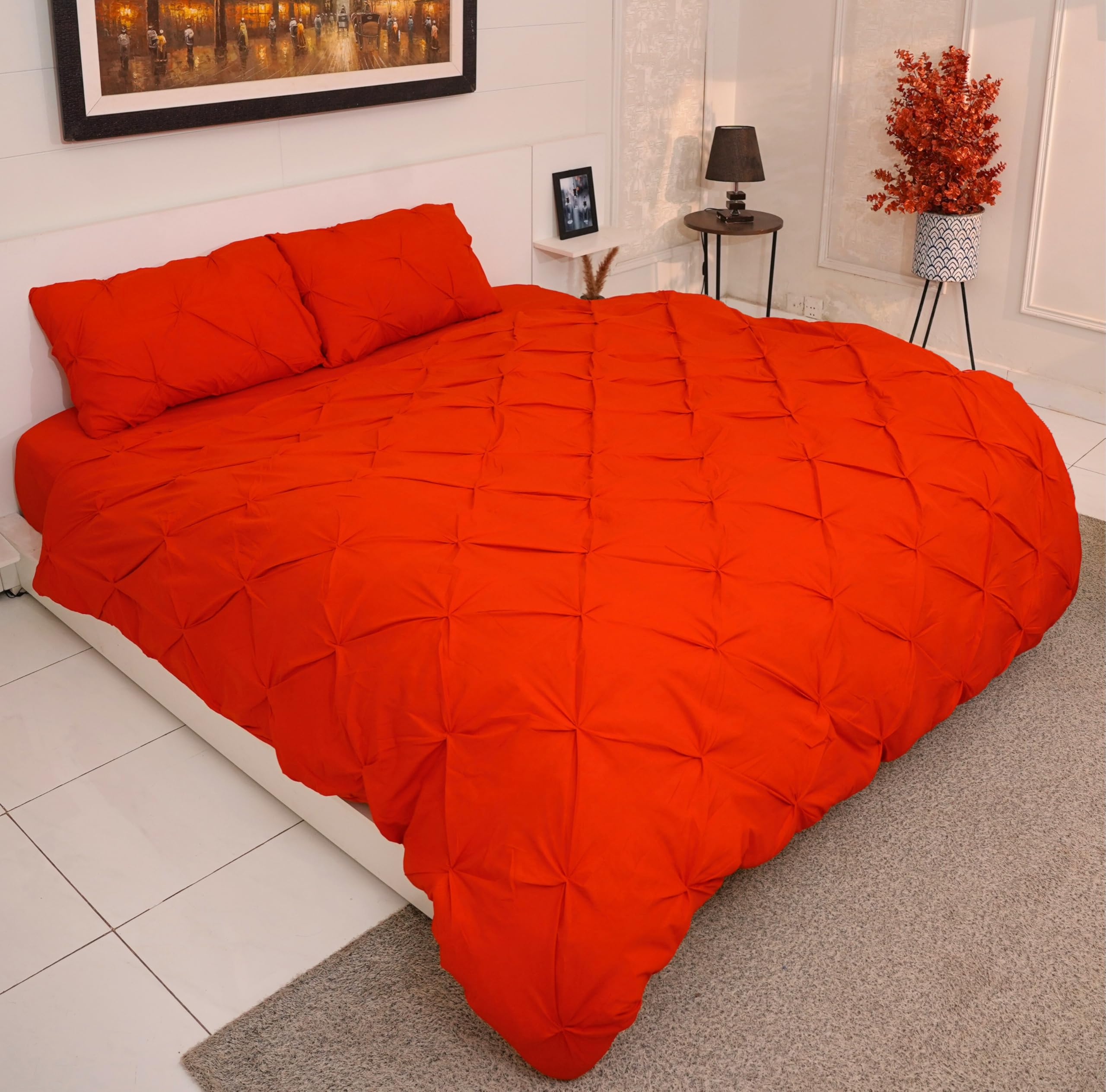 AHS - King Red Pintuck Duvet Cover Sheet - Comfy Bedding Set With Pillow Cases - Soft Durable Brushed Microfiber Quilt Cover - Breathable & Washable Duvet Bedding Set — image 1