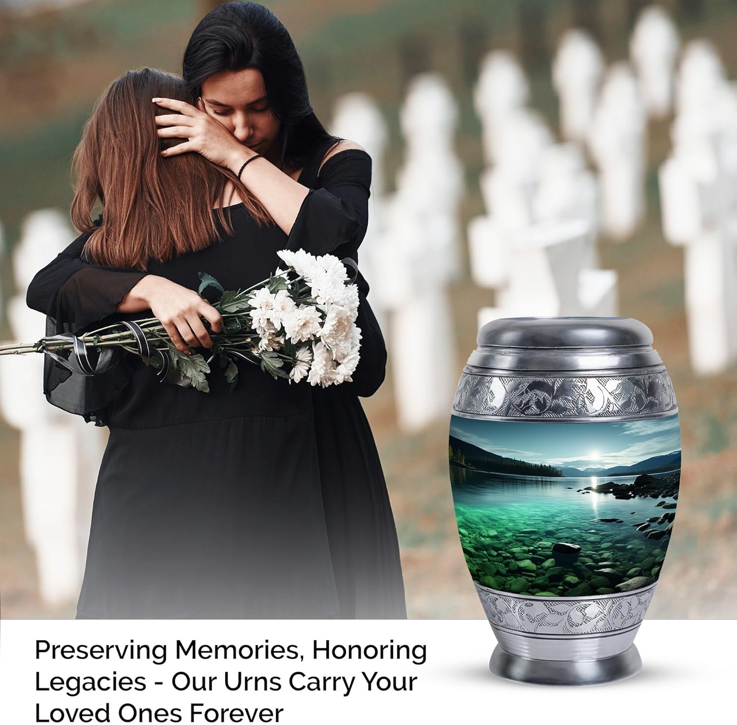 Mountain Lake Urn for Adult Male Dad, Green Small Funeral Urn for Ashes for Women, Little Urns for Human Ashes - Tiny Urns Keepsake, 3 Inch