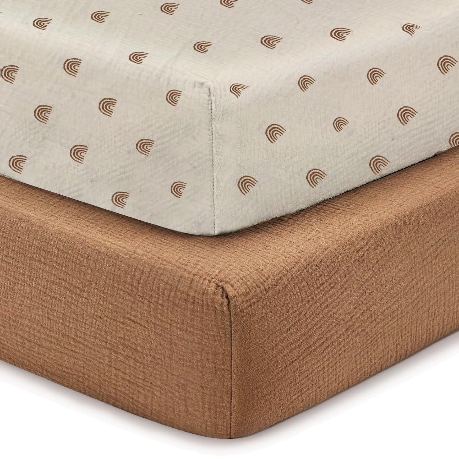 Muslin Crib Sheets 52"x28" - 2 Pack Cotton Fitted Crib Sheets for Boys & Girls - Baby Crib Sheets Neutral Sunset Design, Fits Standard Crib & Toddler Mattress