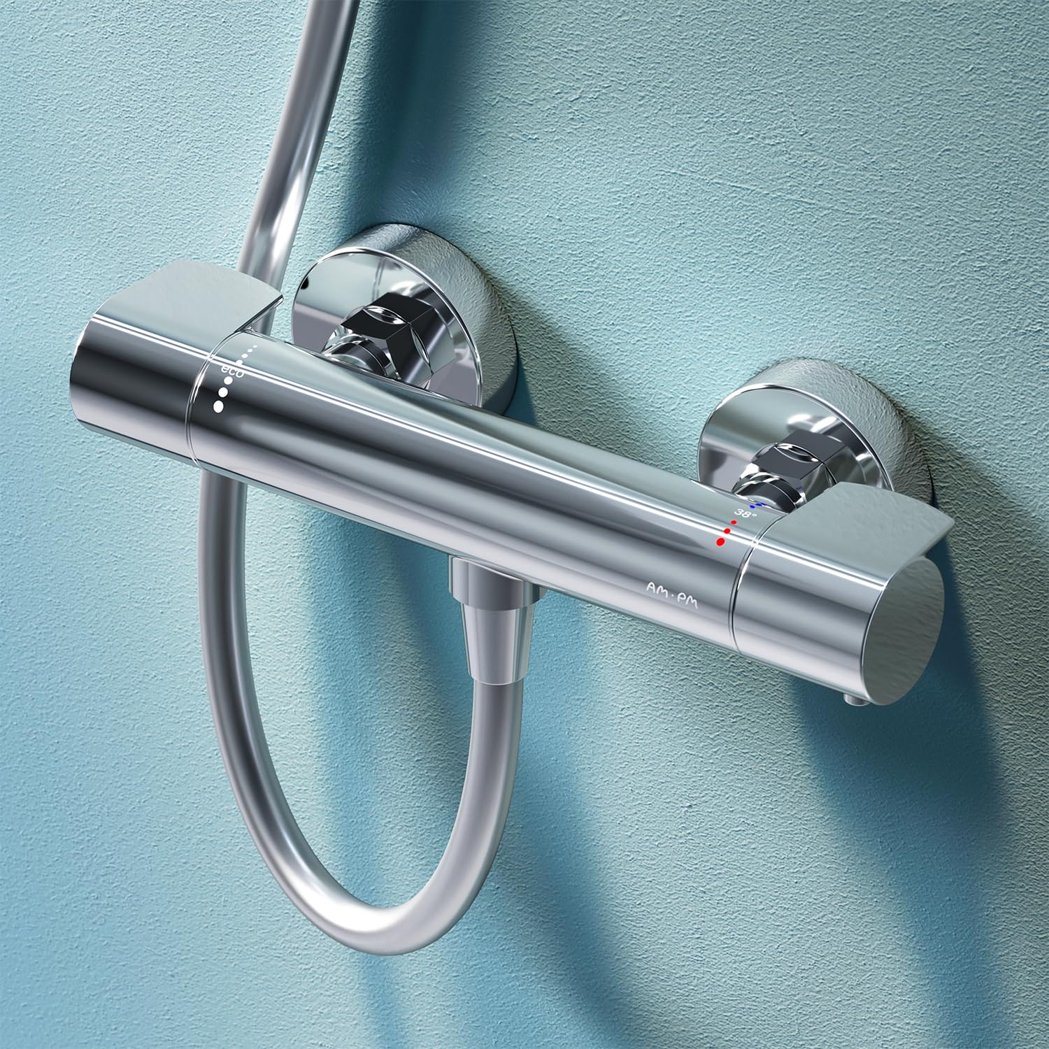 AM.PM X-Joy FXA40000 – Mitigeur Douche Thermostatique 1 Sortie Chromé, Robinet Salle de Bain avec SafeStop à 38 °C, Mitigeur Douche Réglable, Design Durable
