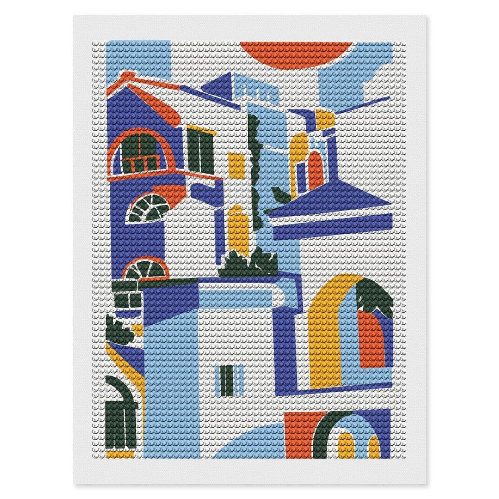 Junmoney Greece Santorini Diamond Art Kit 12"x16", Creative Leisure Activity, Complete Accessories, Vintage Style Decor, for Women