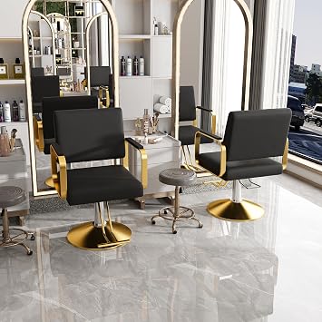 360 Swivel Hydraulic Barber Chair, Hydraulic Salon Chair/Shampoo Braiding Chair, Adjustable Height Styling Chair, Professional Equipment for Barber, Beauty Spa, Tattoo Shop Black+Gold