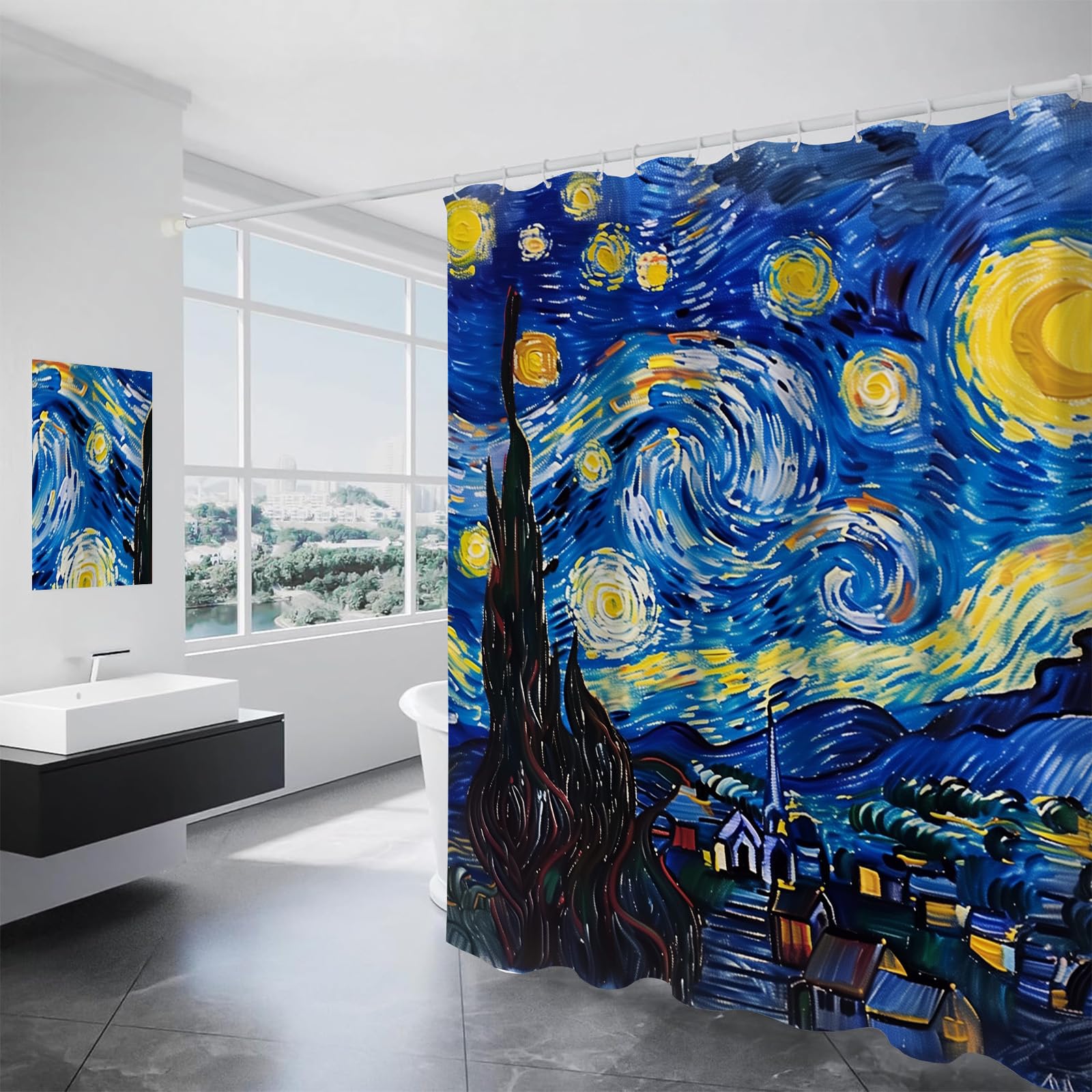 Rideau de douche ciel étoilé 240 x 200 cm en polyester lavable avec crochets