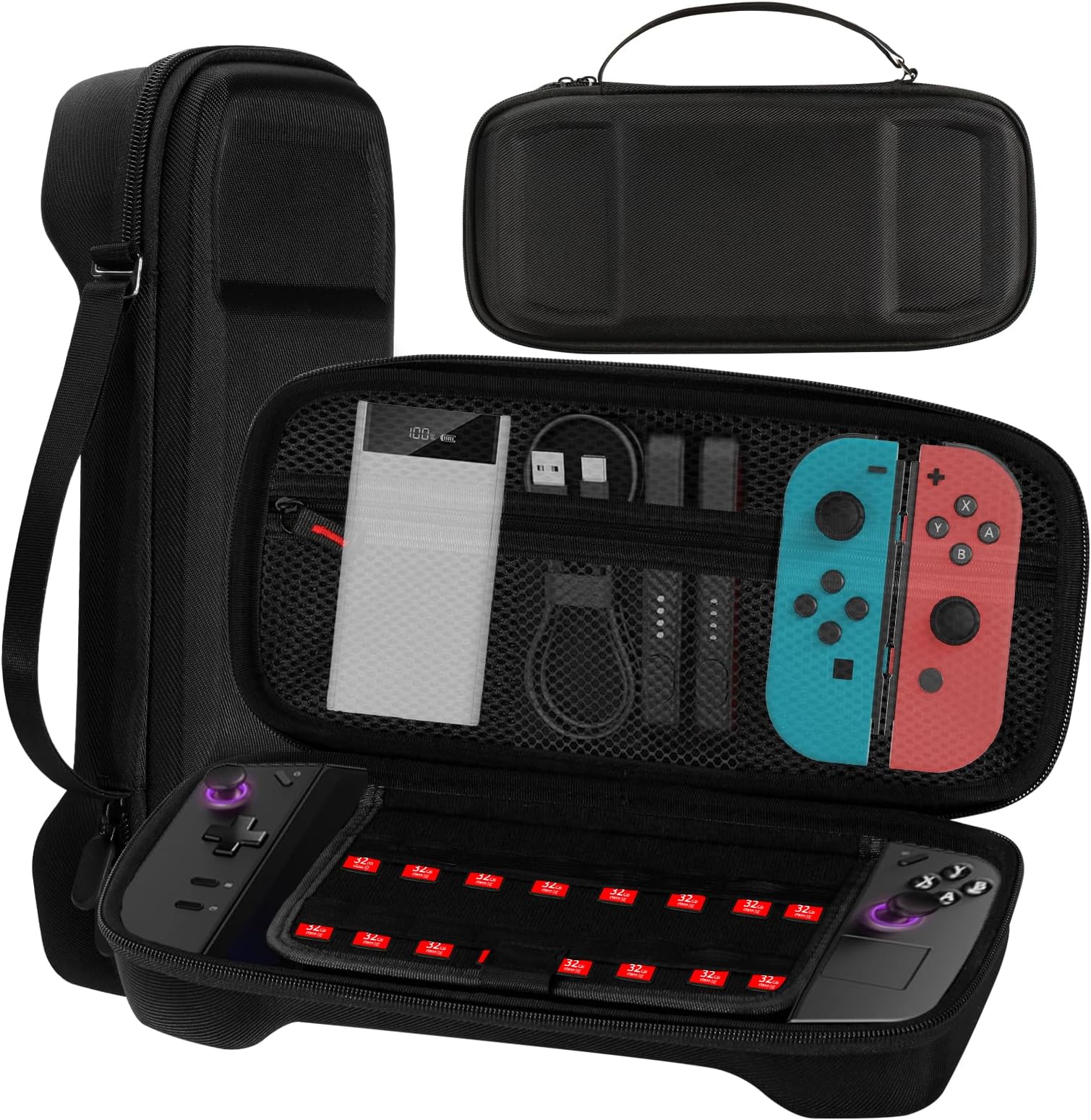 Large Lenovo Legion Go Carrying Case, Handheld Portable Hard Case for Chargers, Cables, External Hard Drive, Large Power Bank, and 16 Game Cartridges (Black)
