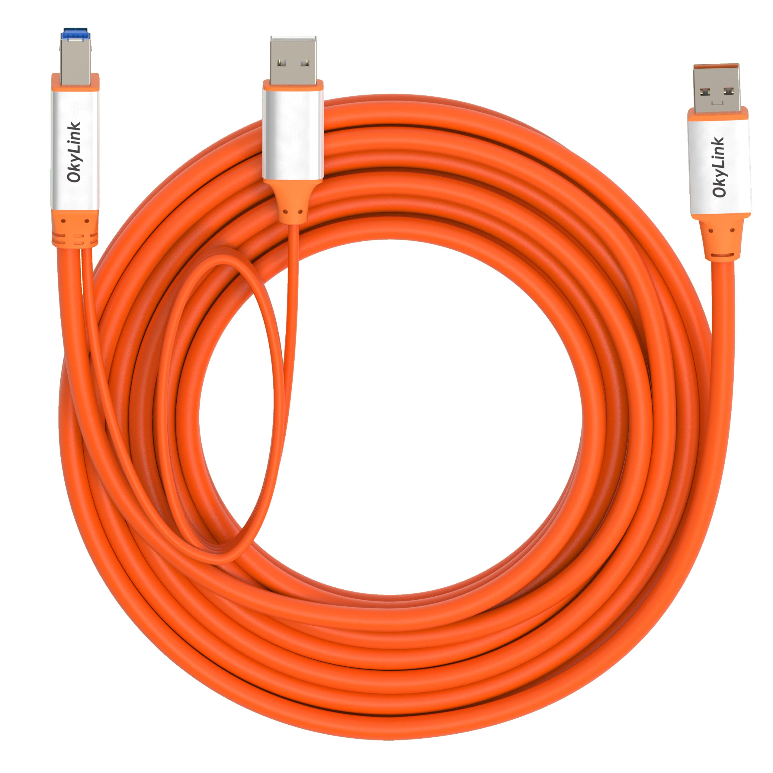 OkyLink Aktives USB 3.2 Gen 2 A-auf-B-Kabel, 10Gbps, mit Verstärker & Zusatzstrom, 5m (15ft), f. Drucker, ext. Festplatten, Scanner, 3D-Drucker