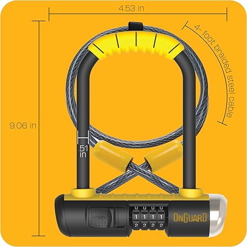 Miniatura 3 de ONGUARD Combinación de cables Bulldog con bloqueo en U, negroamarillo
