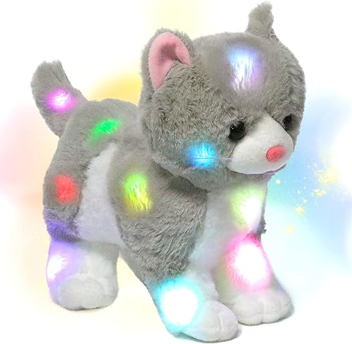 Vista 43 de Hopearl Cachorro de peluche con luces LED que brillan en la oscuridad, para festivales de cumpleaños para niños pequeños, blanco, 14 pulgadas