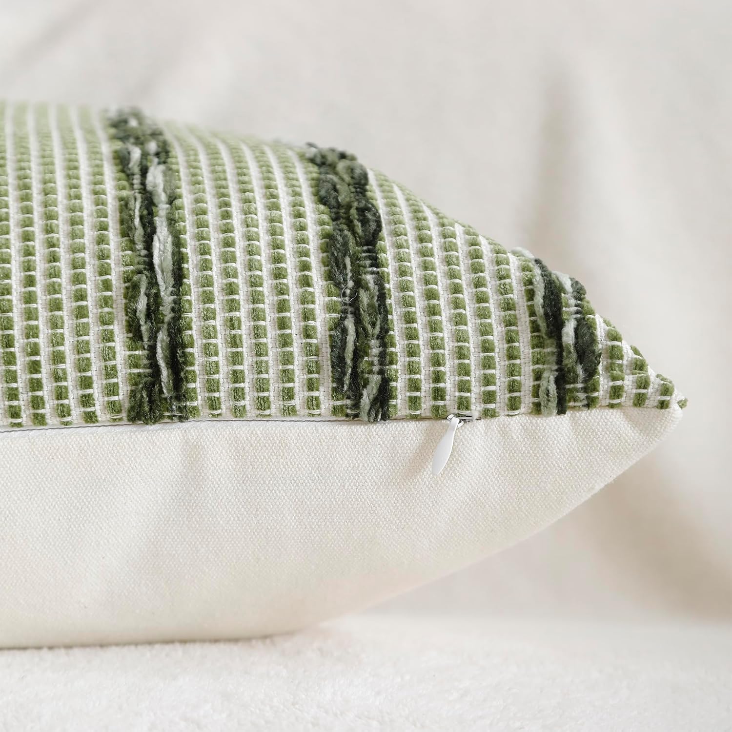 Boho Throw Pillow Covers Set of 2, Farmhouse Decorative Couch Pillow Cases, Accent Pillows of Bed, Sofa Bedroom Living Room Home Decor Cushion Cover. (Dark Green, 12x20)
