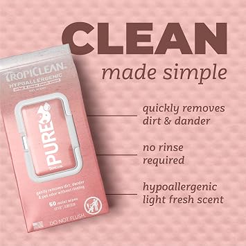 TropiClean Pure Hypoallergenic Dog Wipes, 50ct