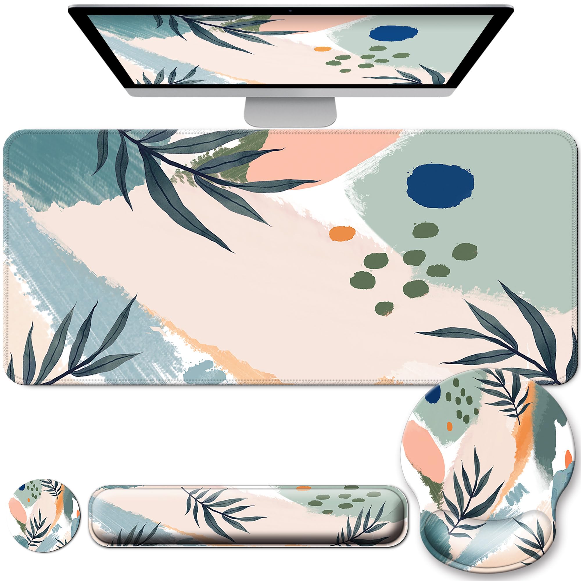 VINEBURY Desk Mat Set Keyboard and Mouse Pad with Wrist Rest Support