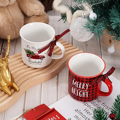 Miniatura 5 de Whaline 4 mini tazas de Navidad con cinta a cuadros, rojo y negro, árbol de Navidad, camión, copo de nieve, mini taza de café, tazas de fiesta de