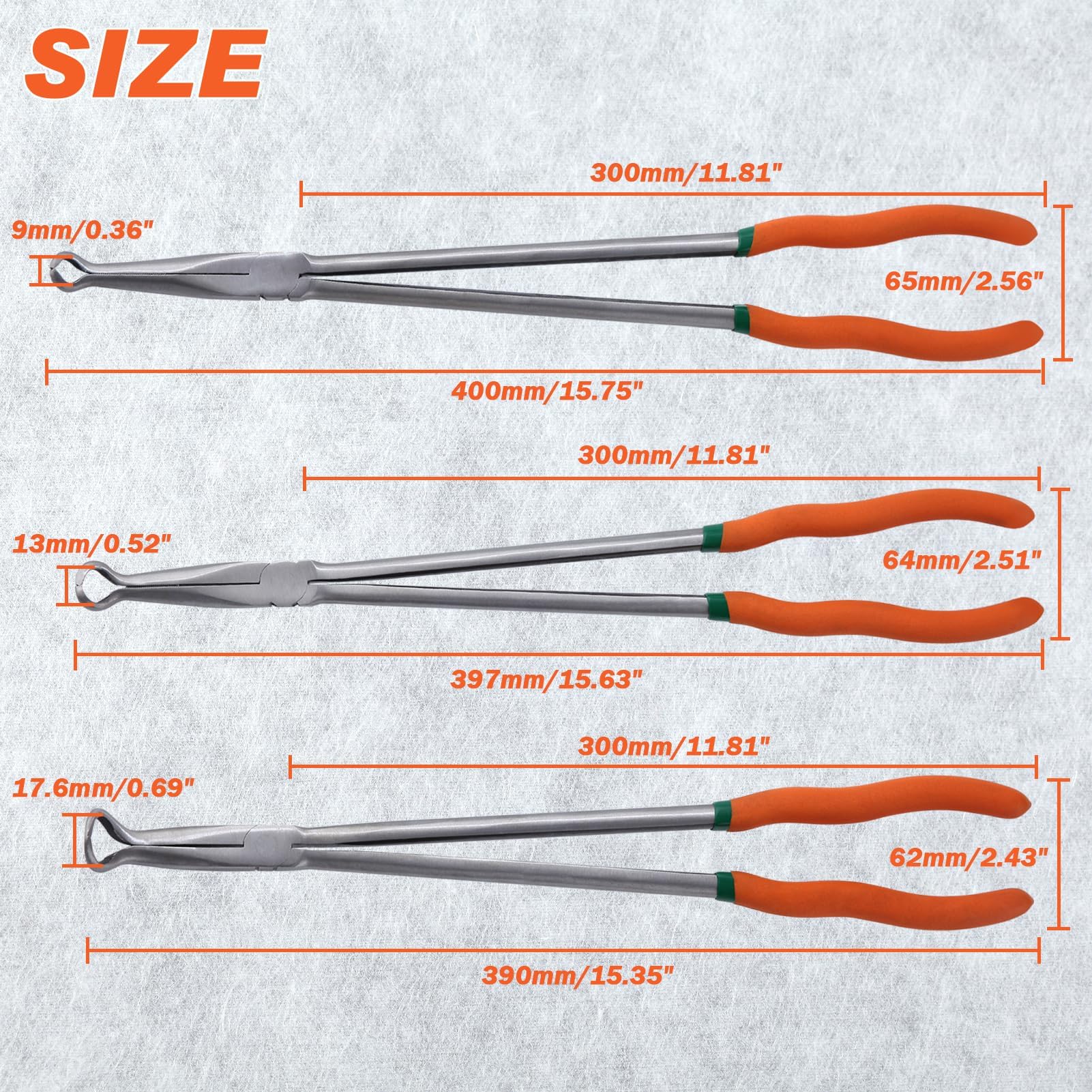 SPEEDWOX Set di 3 pinze per anelli per tubi lunghi da 40,6 cm a forma di O, pinze per tubi di estensione a lunga portata pinze a becco circolare a lunga portata pinze per naso pinze per tubi di