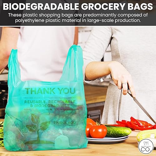 Miniatura 2 de C&S Event Supply Co. Bolsa ecológica verde, bolsas de plástico con asas, bolsas de compras de plástico para comestibles, bolsas de plástico