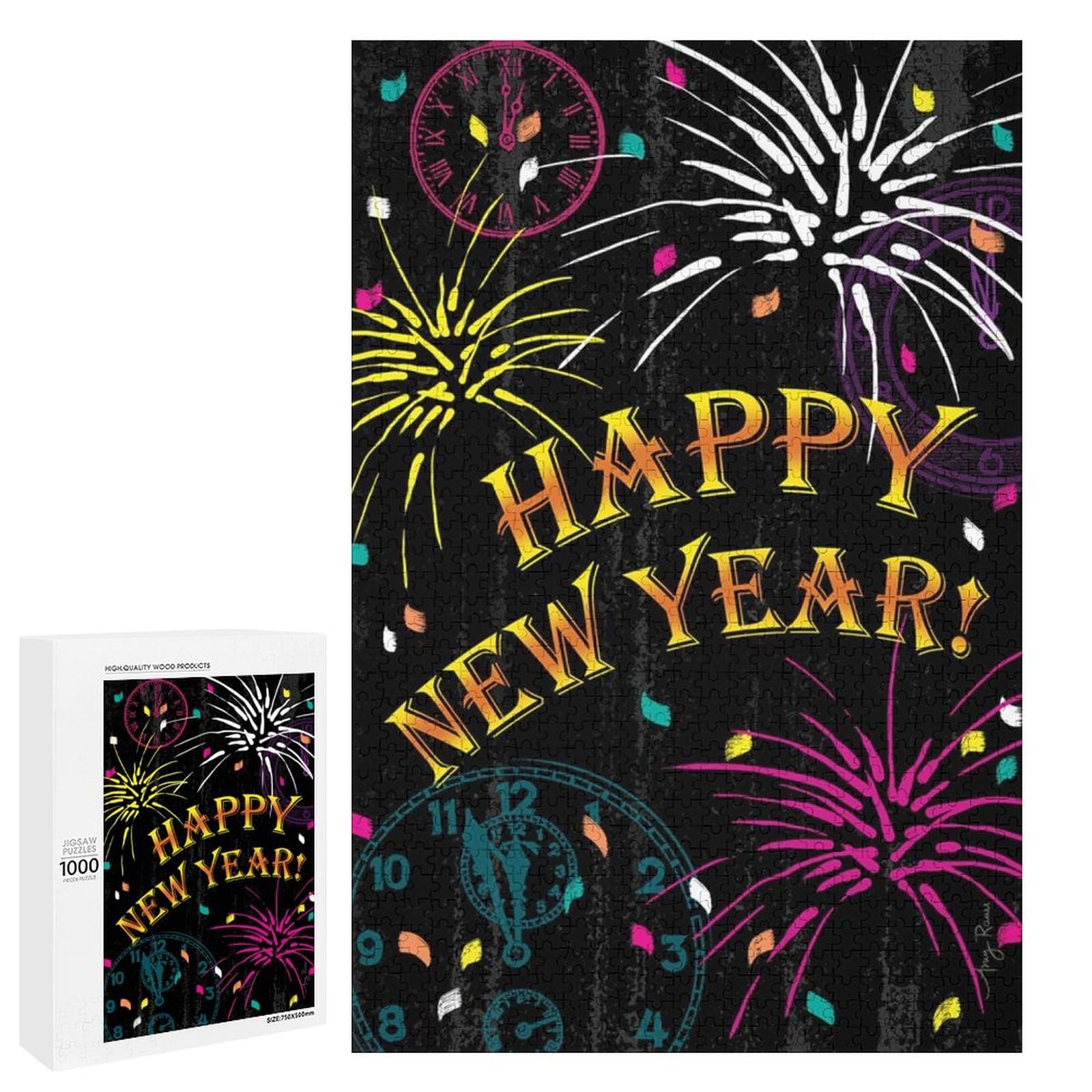 Jigsaw Puzzles for Adults New Year Celebration Colorful Happy Firework 1000 Pieces Wooden Jigsaw Puzzle for Adults and Kids Educational Puzzle Decorations Gift