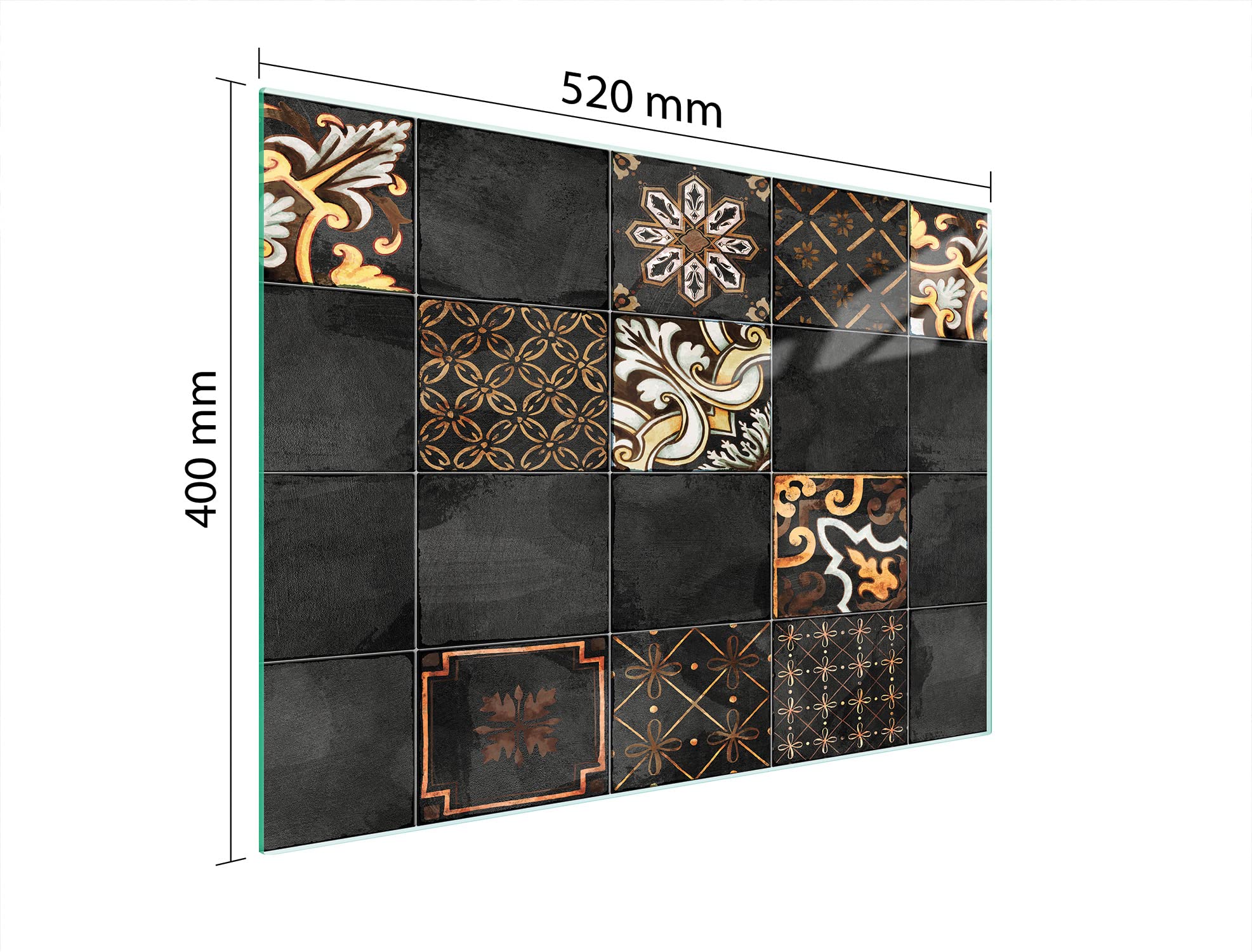 Planche à découper en verre Ceranfeld 1 pièce 52 x 40 cm, plaque de découpe en verre, protection anti-éclaboussures, plaque en verre universelle, cuisine, Mosaïque Ardoise