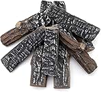 Skyflame 8 Small Piece Set of Ceramic Wood Logs and Accessories for All Types of Indoor Gas Inserts, Ventless & Vent Free, Propane, Gel, Ethanol, Electric or Outdoor Fireplaces & Fire Pits
