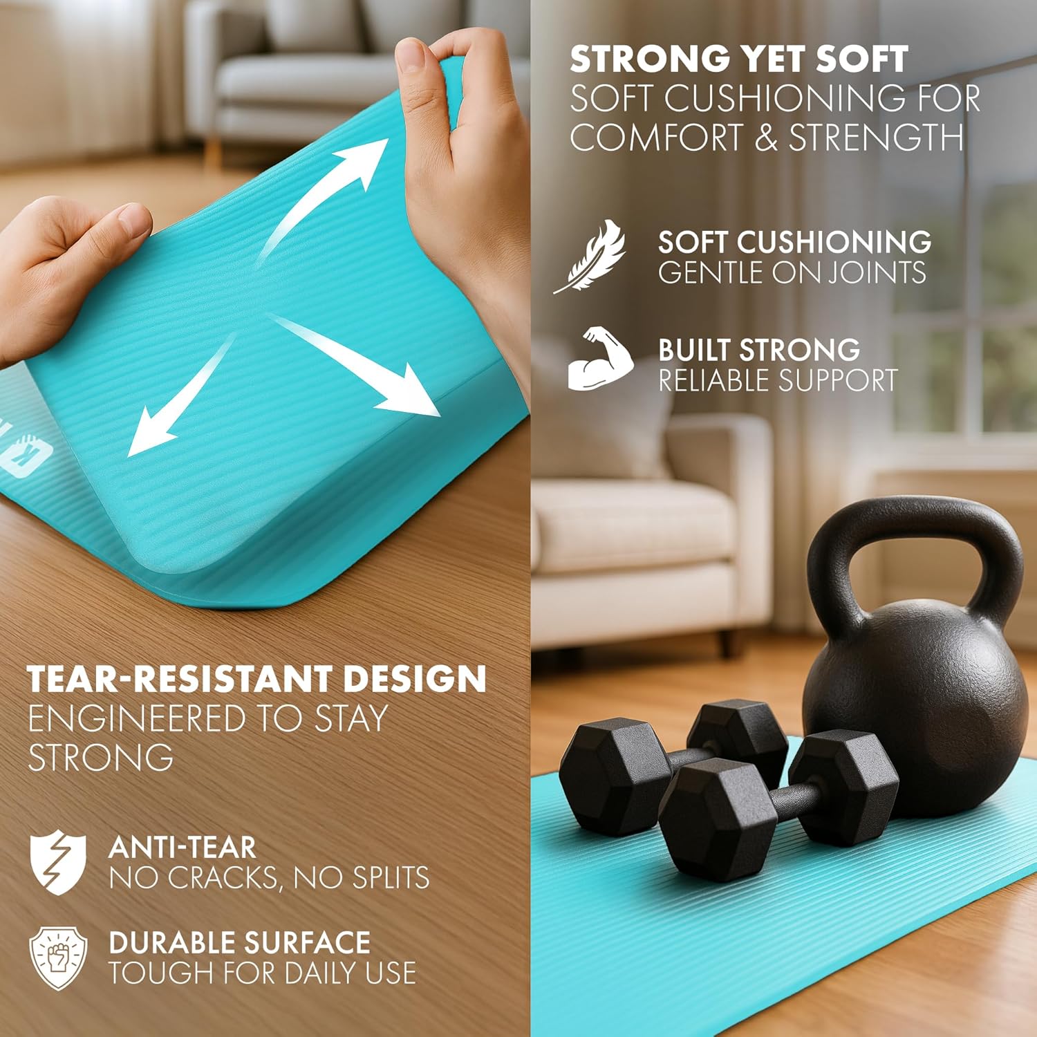 KAYMAN Yoga Mat – Multi-Purpose Extra Thick Foam Exercise Mats – Ideal Floor Mat for Pilates, Stretching, Resistance Workout & Therapy – Home & Gym Equipment Accessory — image 3