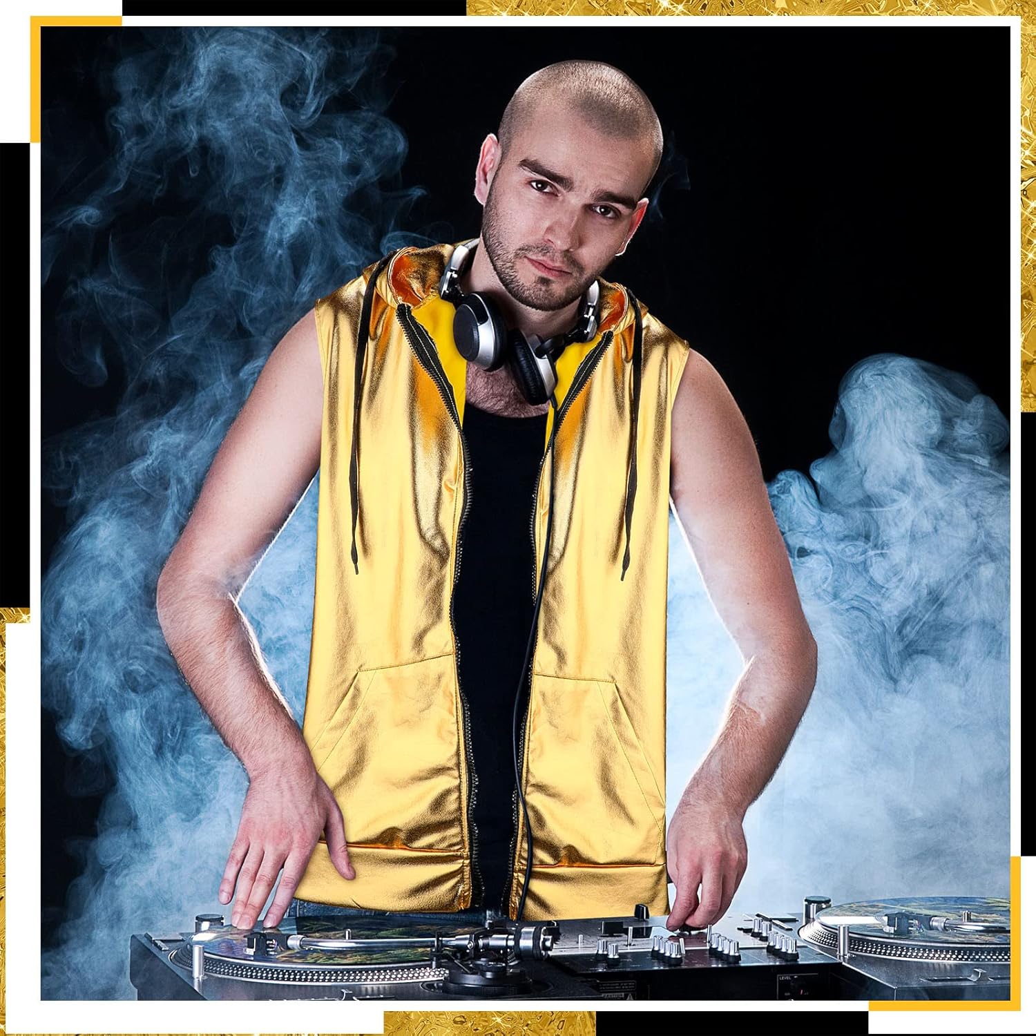 Sintege Men's Metallic Shirt 70s 80s Men Disco Outfit Metallic Hooded Tops Hoodie Shirts for Disco Party - Image 7