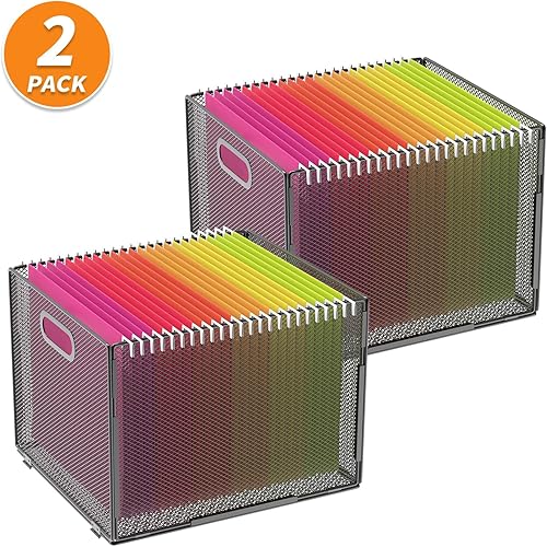 Miniatura 7 de Organizador de carpetas de archivos, paquete de 2 con asa. Organizador de archivos colgante de malla, caja de archivos, almacenamiento de archivos