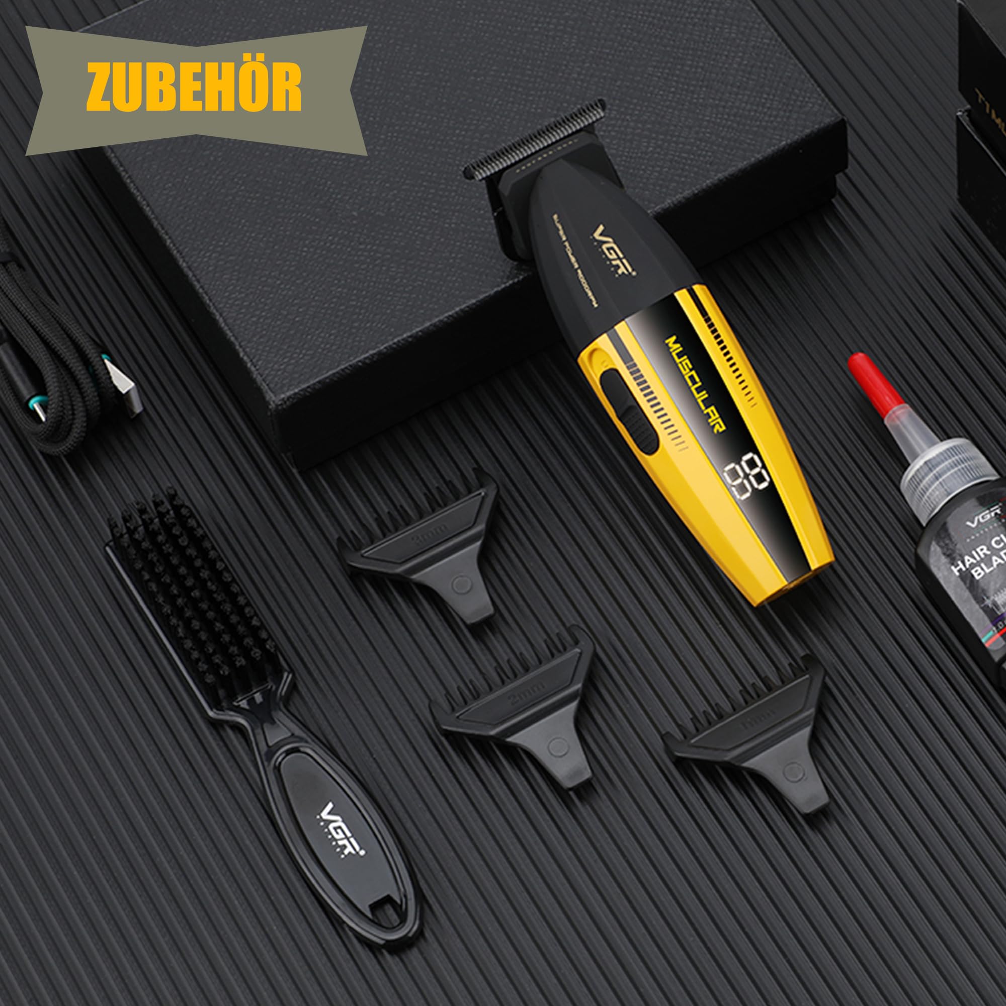 VGR 285T Konturen Haarschneidemaschine Profi für Männer mit LED Display | Kabelloser Präzisions Haartrimmer Herren mit 9000 U/Min Turbo Modus Leistungsstarken Motor, Barttrimmer Herren mit T Klinge