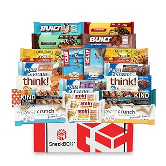 SnackBOX Protein Builders Snacks BOX Care Package | Variety Pack 20 Snacks | Final Exams, Date Night, Dorm Room, Student, College, High Protein, Birthday, Gift Baskets, Employee