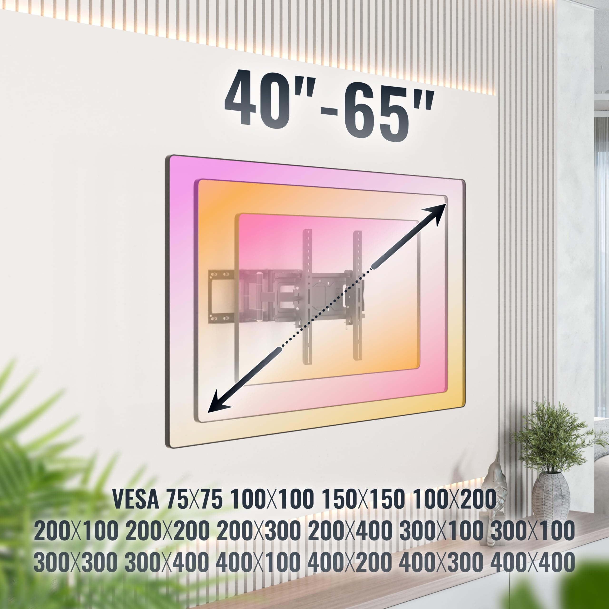 RICOO S1144 Soporte TV Pared Giratorio Inclinable Televisión 30-65" (76-165cm) Brazo Universal Televisor LED/LCD/Curvo VESA 200x200-400x400