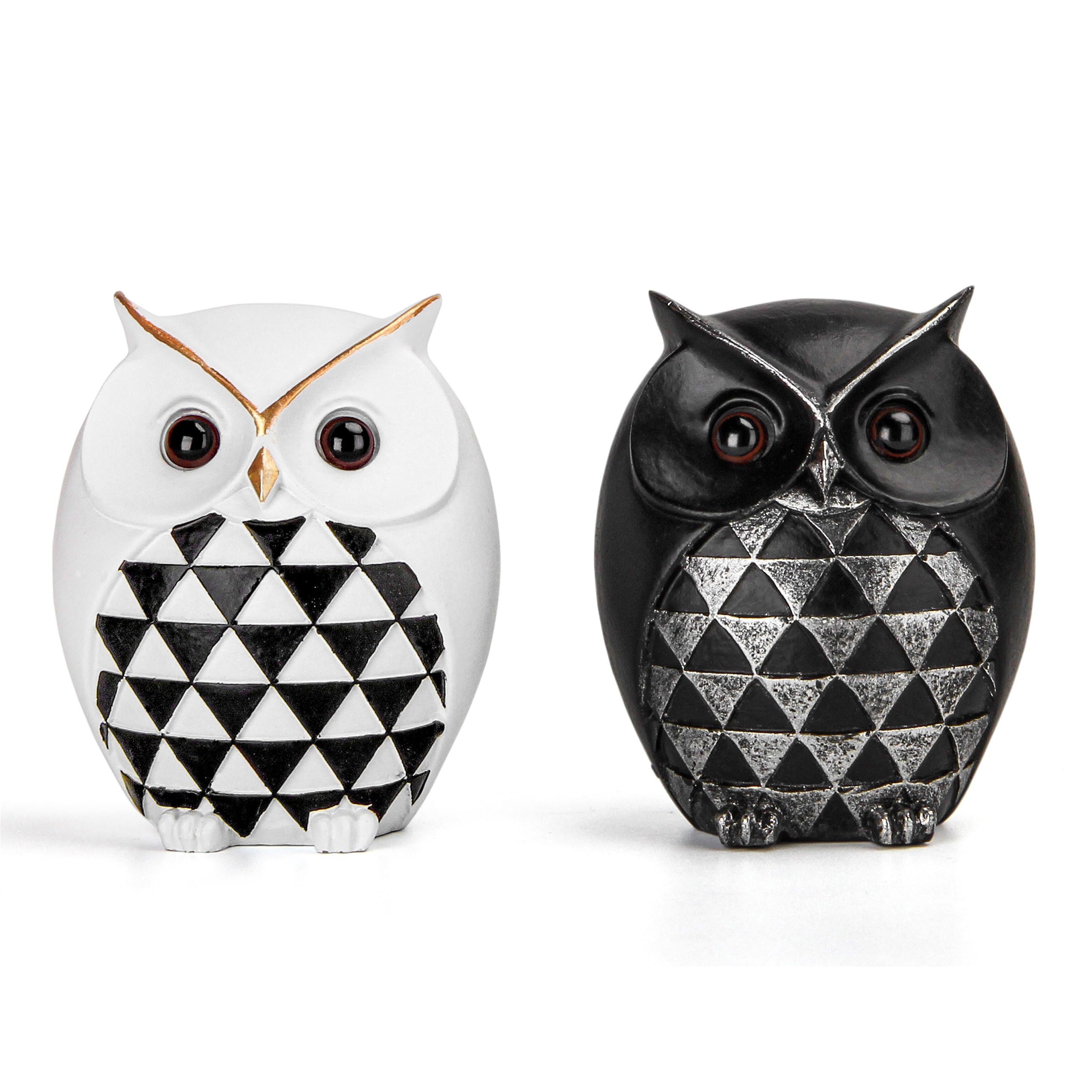 Leekung Owl Figurines Home Decor Accents - Shelf Statues for Shelves Bookshelf Owls Sculptures Bookcase Living Room Office Gift Women, Coffee,white