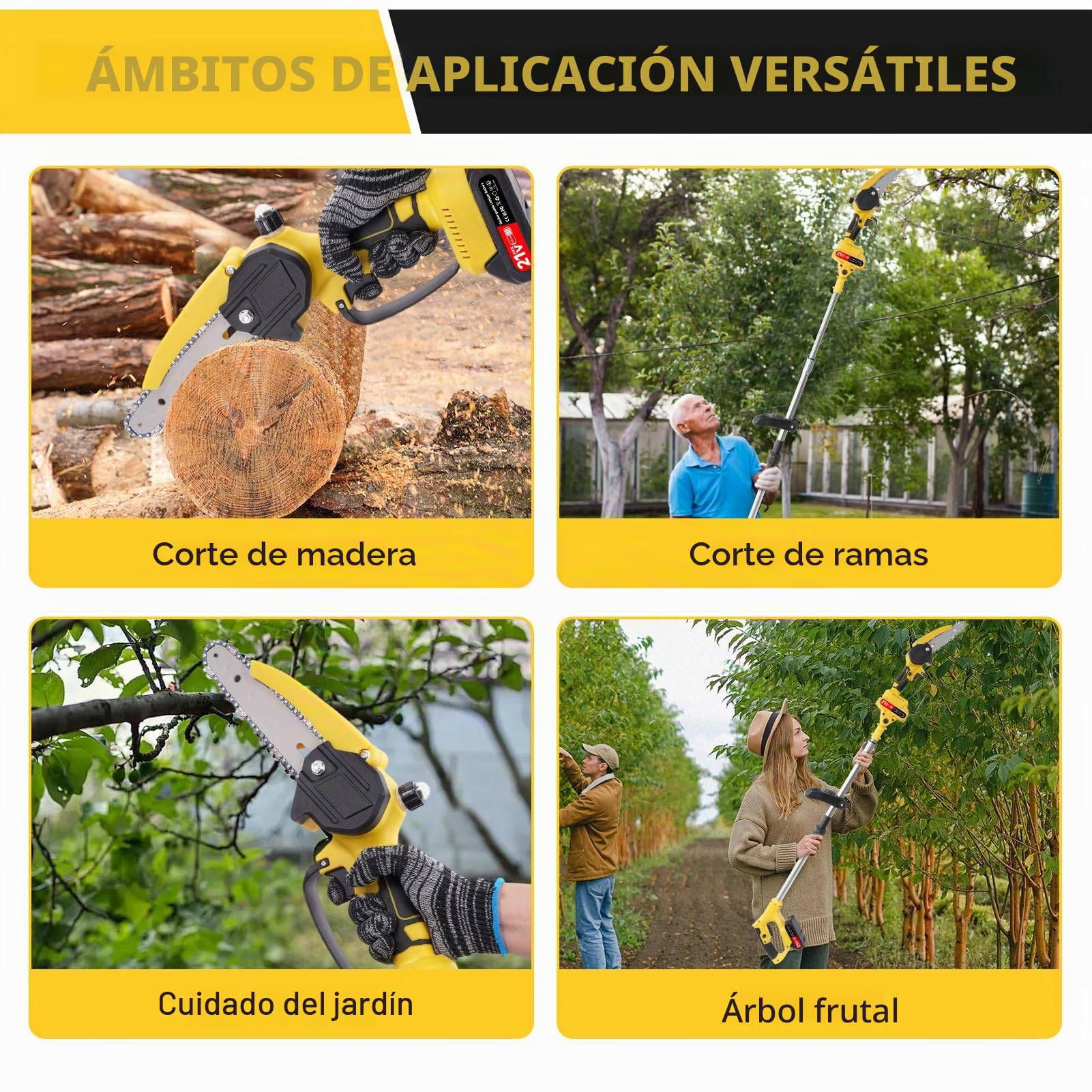 Podadora telescópica 2 en 1 con batería, podadora eléctrica de 6 pulgadas, podadora de ramas de 21V con 2 x 2000mAh, motosierra manual para podadoras de ramas y corte de madera