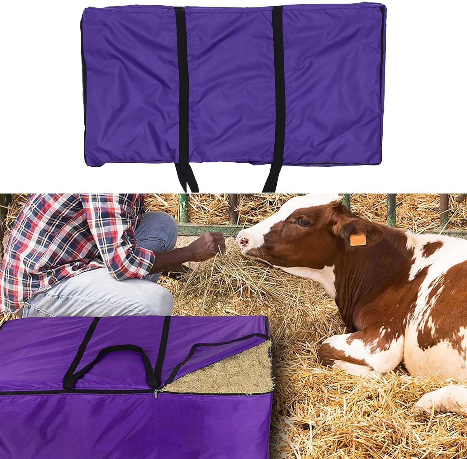 Sac De Transport pour Balles De Foin, Très Grand, Pliable Et Portable, avec Fermeture éclair, pour Chevaux Et Bétail