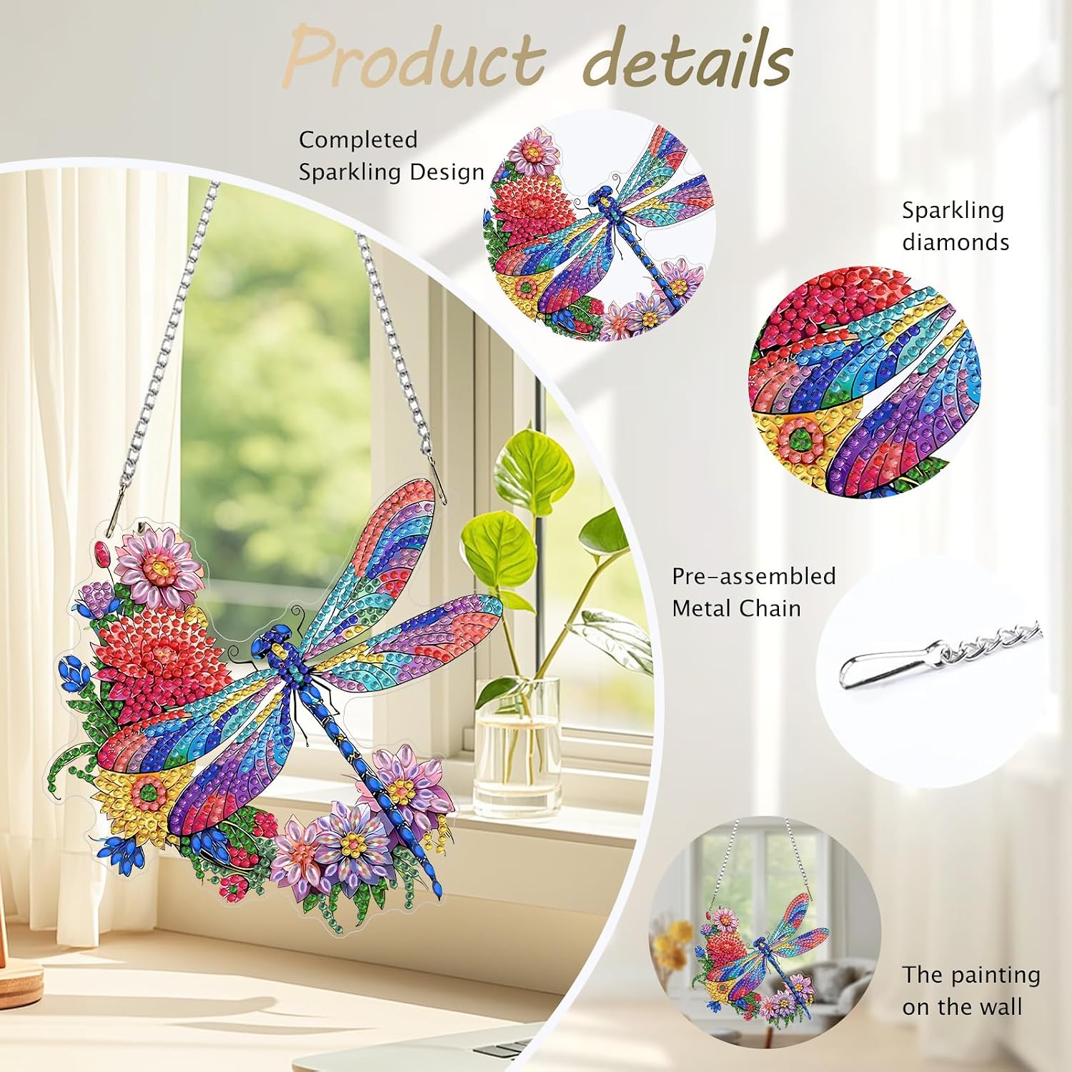 LCOZX Dragonfly Shape-Cut Rhinestone Hanging Suncatcher Kit for Adults, 6.1" Single Sided 5D Acrylic Pendant, DIY Diamond Art, Window & Garden Decor, Unique Craft Gift