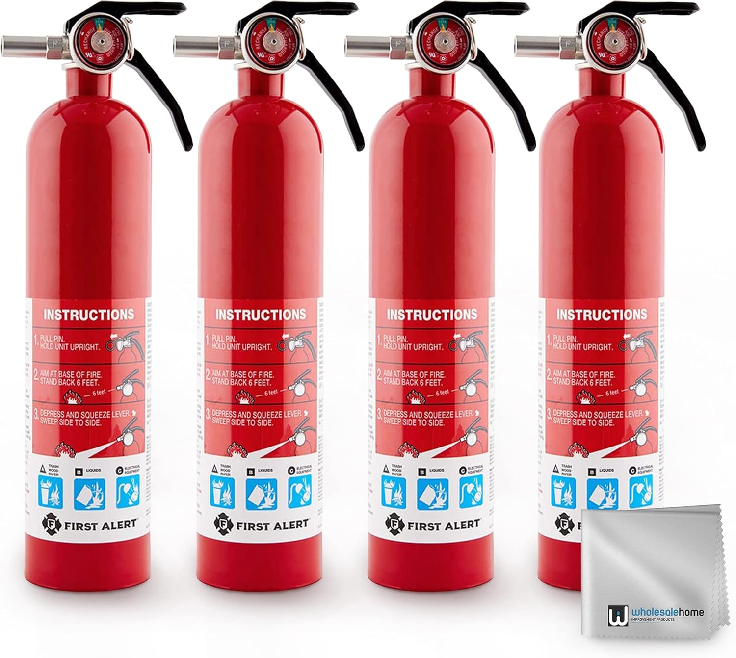 BRK BRANDS, INC BRK First Alert FE1A10GR195 HOME1 Rechargeable Standard Home Fire Extinguisher UL Rated 1-A:10-B:C Pack of 4 Includes Wholesalehome Cleaning Cloth - - 