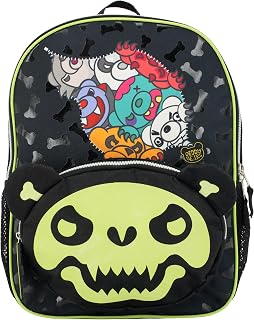 AI ACCESSORY INNOVATIONS Deddy Bears Bones Plush Glow in The Dark Backpack for Girls & Boys, Creepy Cute 16" School Bag, Black